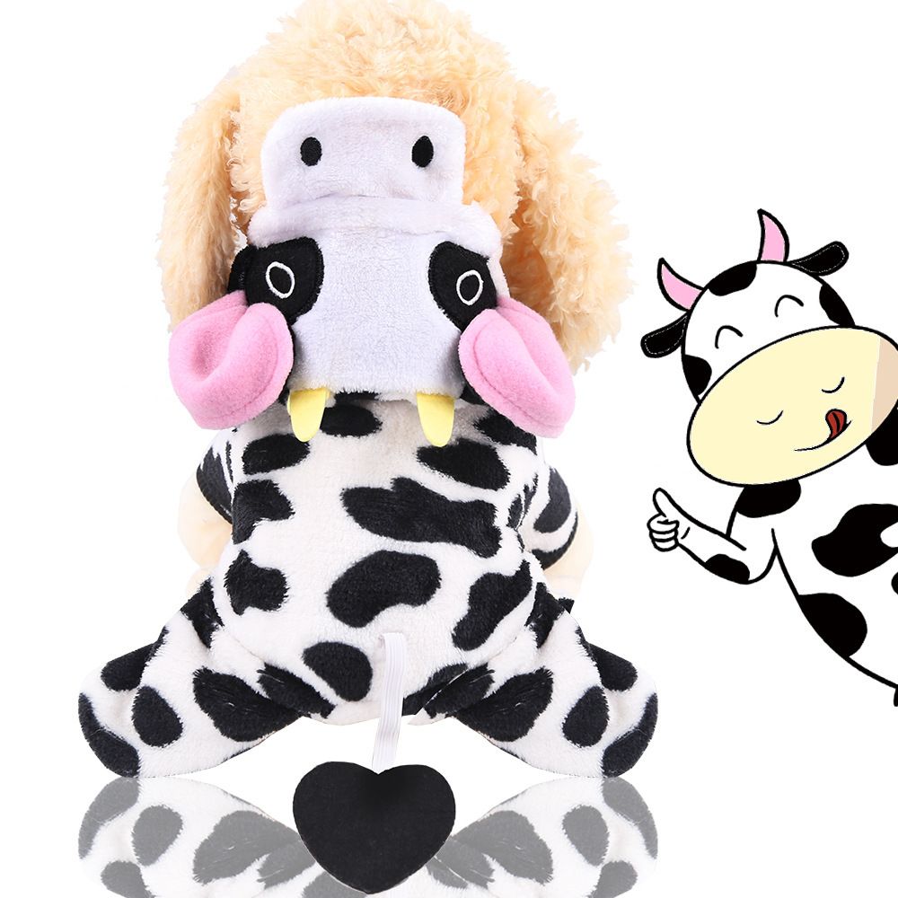 Pet Clothes Shine Coral Fleece Cow Design Four Legs Flannel Black and White view 3
