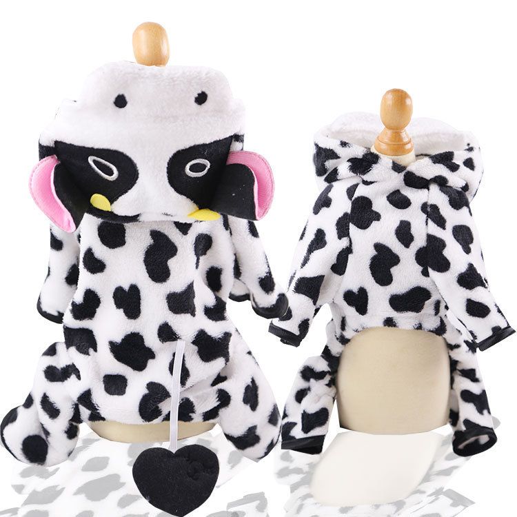Pet Clothes Shine Coral Fleece Cow Design Four Legs Flannel Black and White — image 1