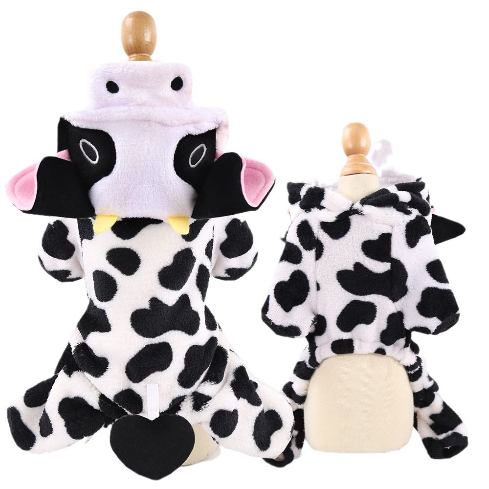 Pet Clothes Shine Coral Fleece Cow Design Four Legs Flannel Black and White view 6