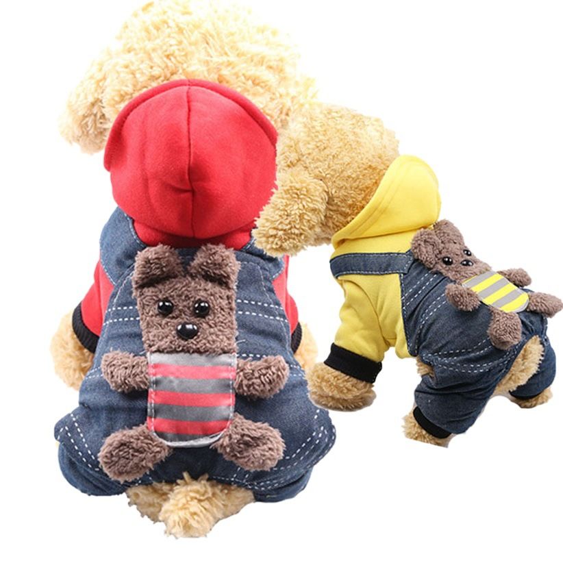 Shine Four Leg Pet Clothes Fleece Bear Design Warm Four-leg thick back strap view 2