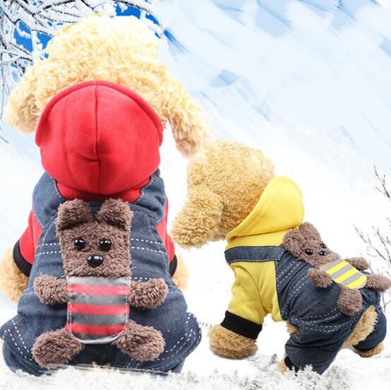 Shine Four Leg Pet Clothes Fleece Bear Design Warm Four-leg thick back strap view 3
