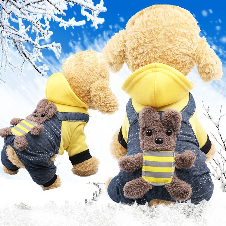 Shine Four Leg Pet Clothes Fleece Bear Design Warm Four-leg thick back strap view 5
