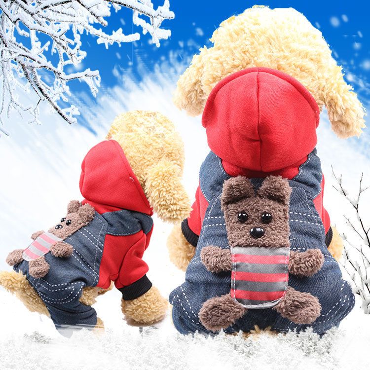Shine Four Leg Pet Clothes Fleece Bear Design Warm Four-leg thick back strap view 4