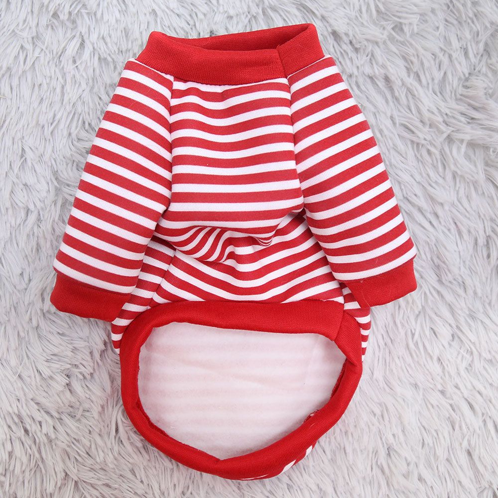 shine Dog Cat Sweater Polyester Teddy Bear Hoodless two-legged red striped view 5
