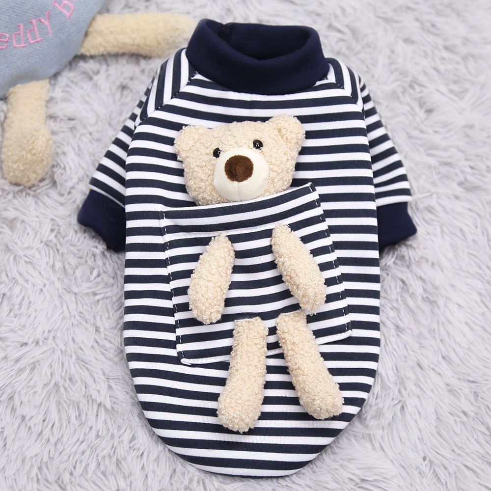 shine Dog Cat Sweater Polyester Teddy Bear Hoodless two-legged red striped view 4