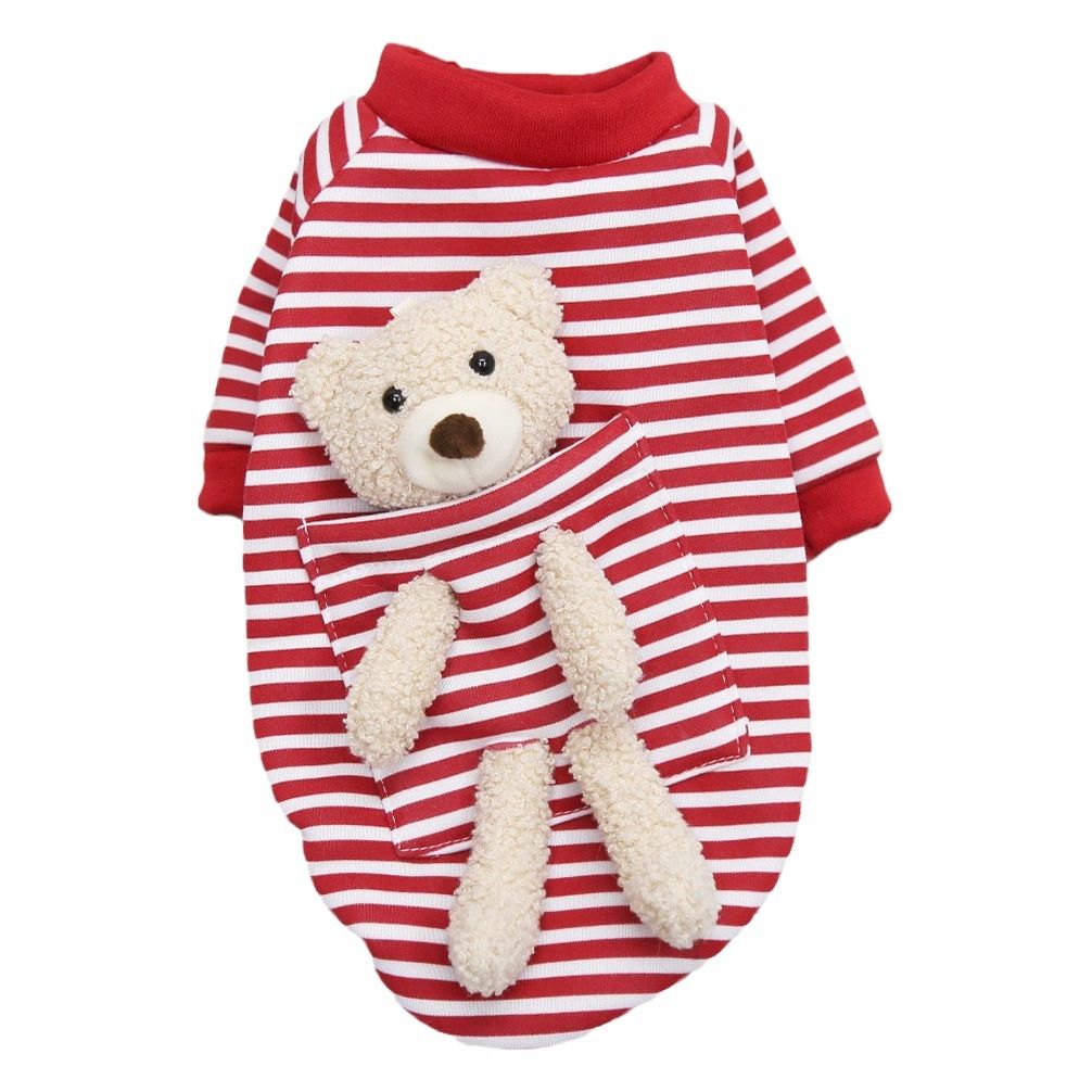 shine Dog Cat Sweater Polyester Teddy Bear Hoodless two-legged blue-striped view 2