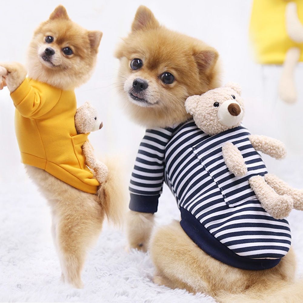 shine Dog Cat Sweater Polyester Teddy Bear Hoodless two-legged blue-striped view 3
