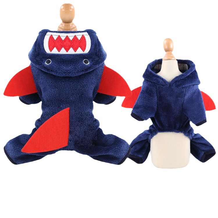 Shine Pet Dog Clothes Coral Fleece 4-Leg Navy Blue Shark Four-Legged Flannel view 5