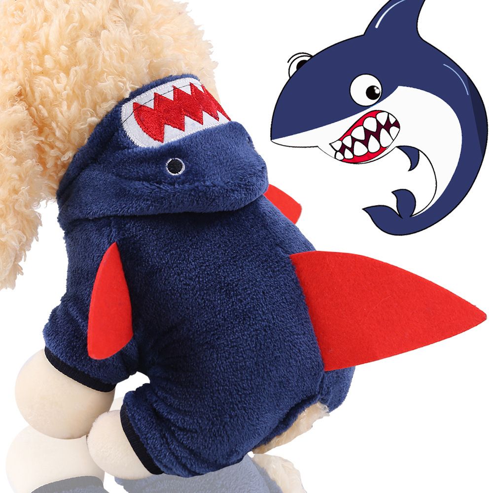 Shine Pet Dog Clothes Coral Fleece 4-Leg Navy Blue Shark Four-Legged Flannel view 4
