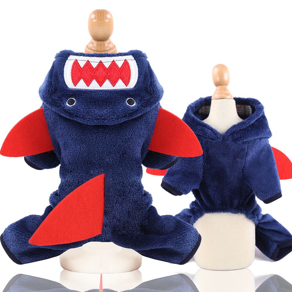 Shine Pet Dog Clothes Coral Fleece 4-Leg Navy Blue Shark Four-Legged Flannel view 3