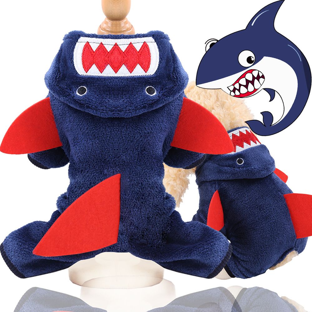 Shine Pet Dog Clothes Coral Fleece 4-Leg Navy Blue Shark Four-Legged Flannel view 2