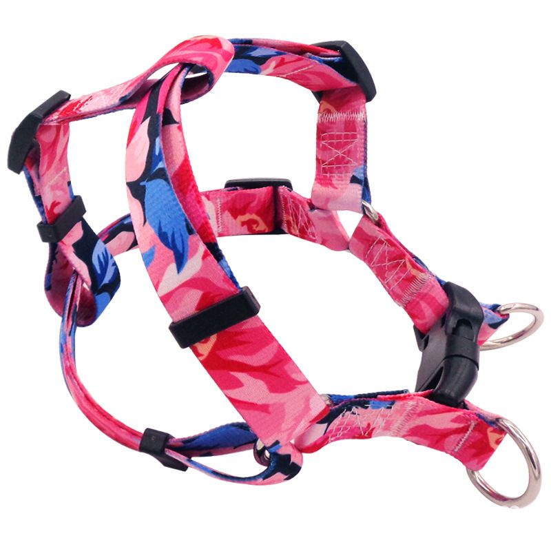DEYUAN Bohemian Dog Harness Polyester Dark blue flower S:1.5*32-45cm — image 1