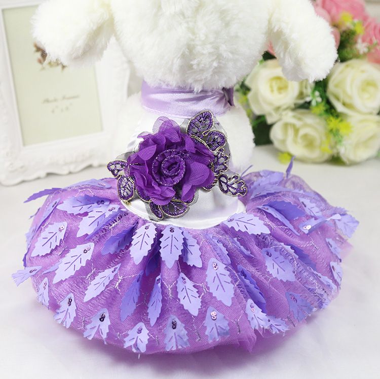 Shine Pet Dress Mesh Princess Tree Leaves Tree leaves wedding dress purple XS — image 1