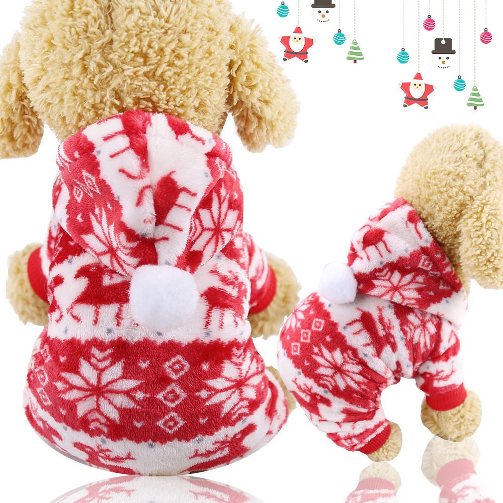 shine Pet Clothes Coral Fleece Four-Legged Four-legged flannel row Red Fawn XS view 2