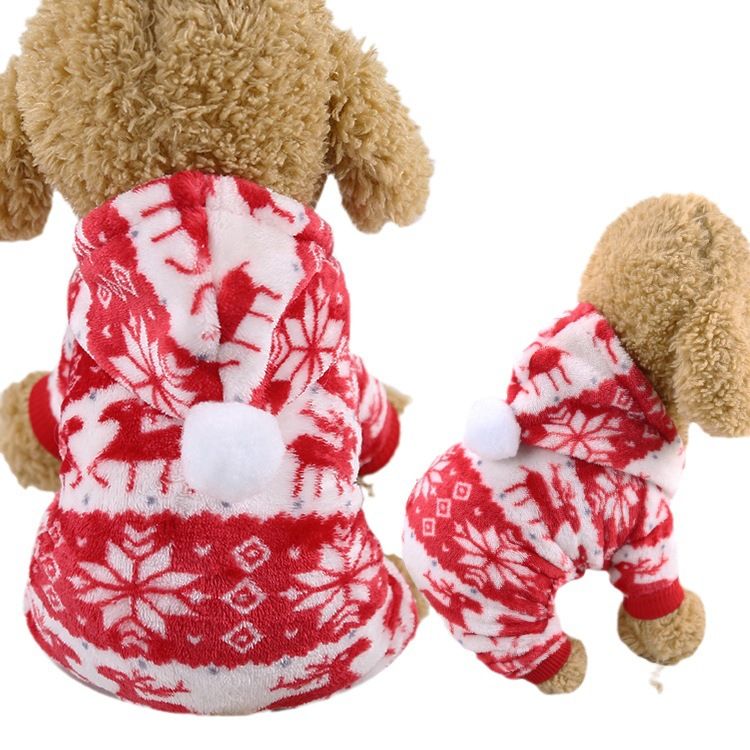 shine Pet Clothes Coral Fleece Four-Legged Milk Dog Flannel Red Elk XL Bust view 4