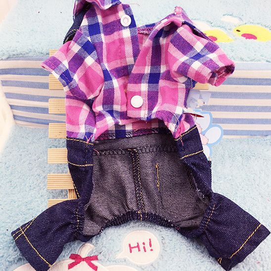 Shine Dog Cat Four Leg Plaid Denim Cotton Clothes Four-Legged Check Denim Red XS view 3