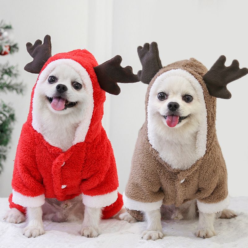 Pet Clothes Four Leg Fleece Winter Christmas Elk Four-Leg Thick Flannel Brown view 4