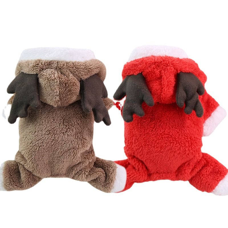 Pet Clothes Four Leg Fleece Winter Christmas Elk Four-Leg Thick Flannel Brown view 6