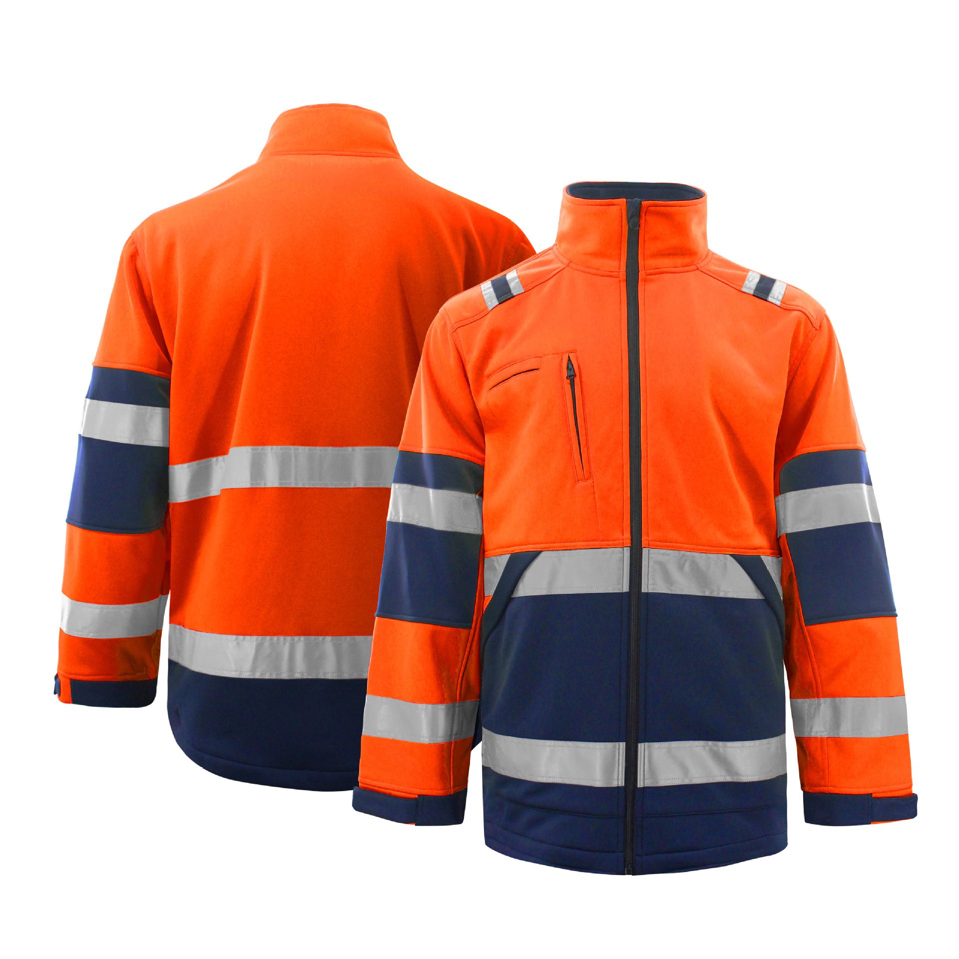Men Polyester Zipper Jacket Workwear Autumn Winter Fluorescent orange L Size: L view 3