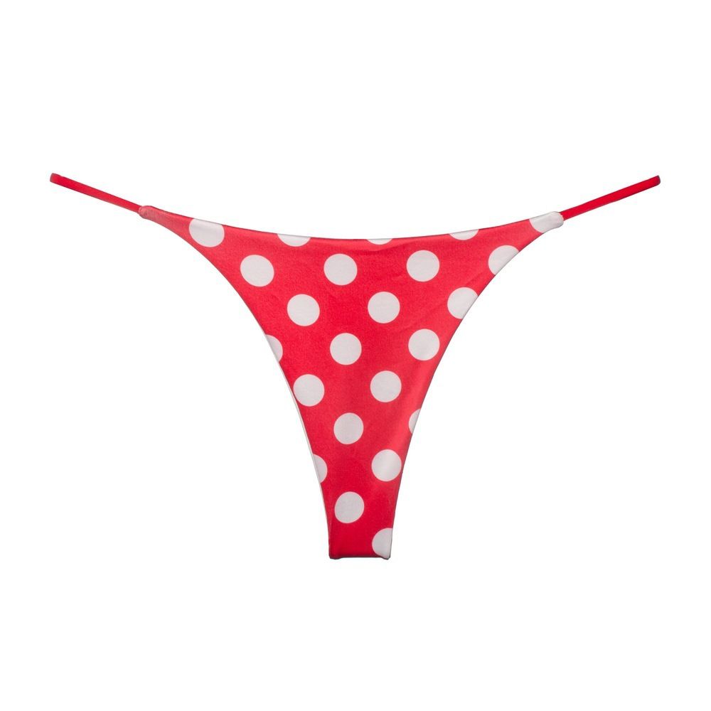 Women Milk Silk Low Waist Bikini Thong Red White Dot XL Size: XL — image 1