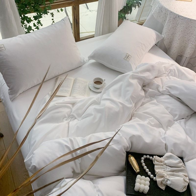 Hotel Style Quilt Cover 4 Piece Bedding Set White satin strip for economy view 3