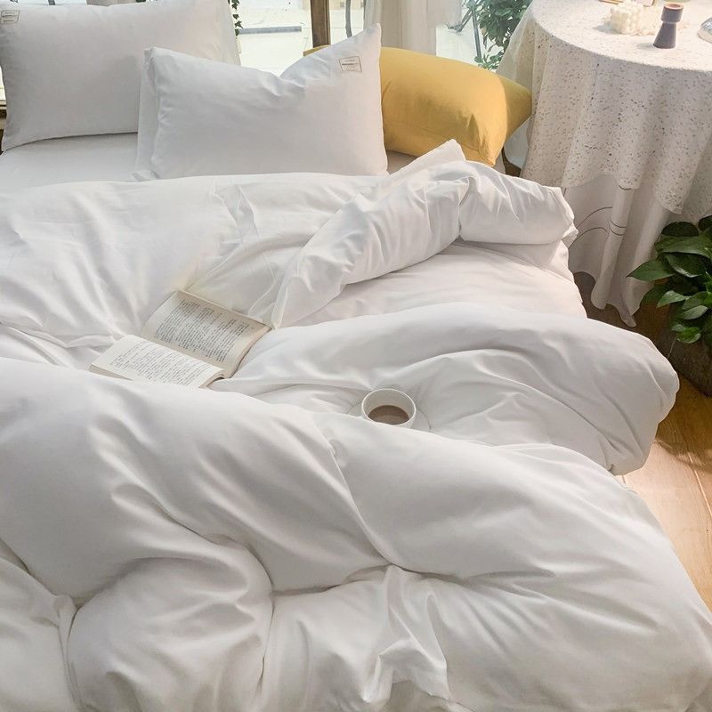 Hotel Style Quilt Cover 4 Piece Bedding Set White satin strip for economy view 5