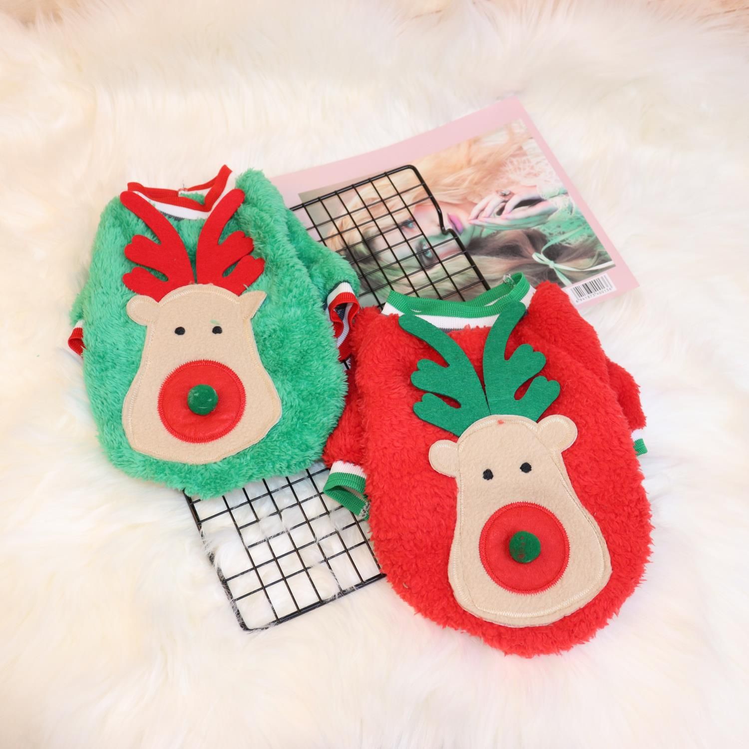 Qichong Pet Fleece Vest for Dogs and Cats Fawn smashes green XS view 2