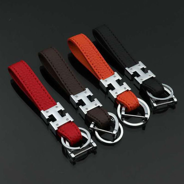 Dazzling Letter Keychain Leather Braided Car Keyring H letter silver head view 2