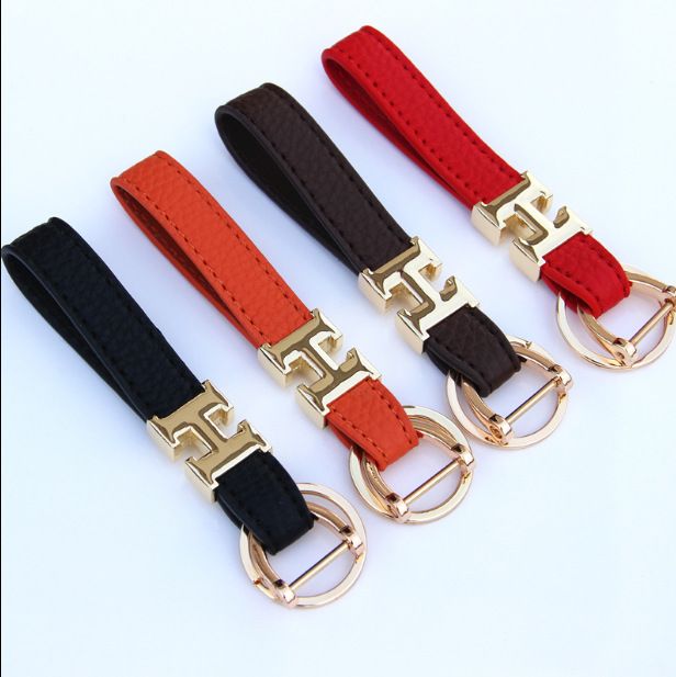 Dazzling Letter Keychain Leather Braided Car Keyring H letter silver buckle view 5