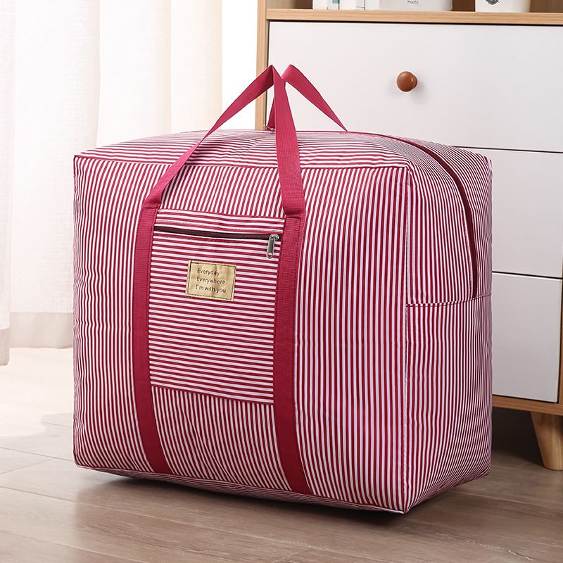 Oxford Cloth Travel Storage Bag Waterproof Fold. Wine red stripes Medium