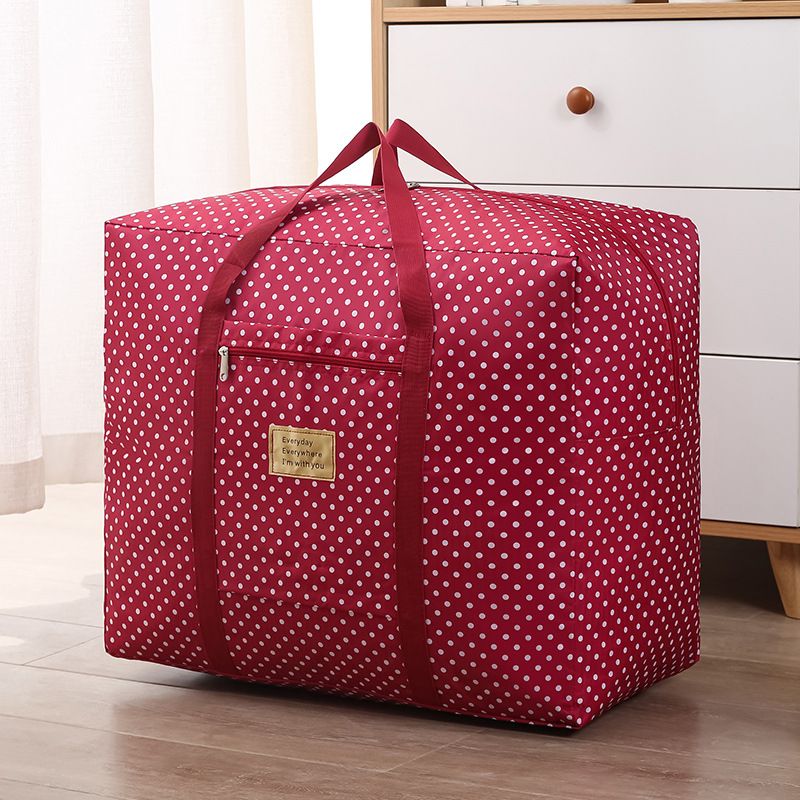 Oxford Cloth Travel Storage Bag Waterproof Fold. Wine red wave dot Medium