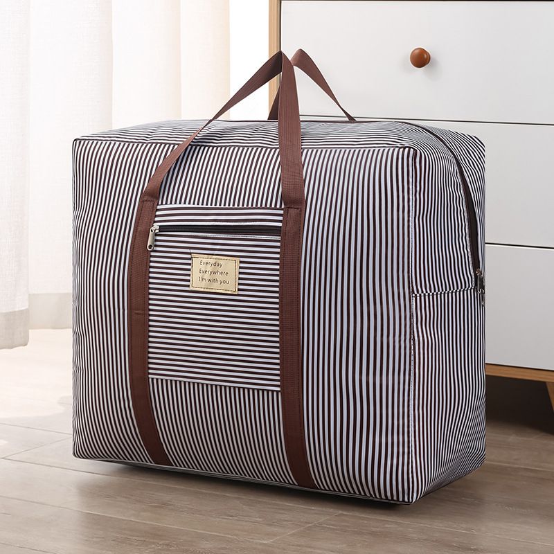 Oxford Cloth Travel Storage Bag Waterproof Fold. Coffee Stripe Medium 42X32X17cm