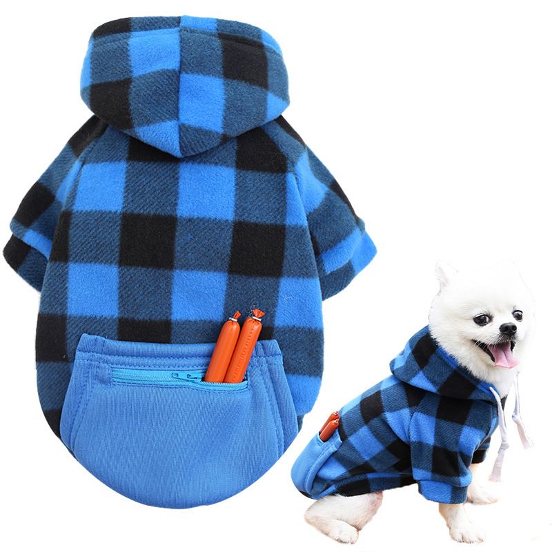 Wonderful Pet Sweater Plaid Zipper Pocket Wool Zipper Pocket Blue and Black L view 2