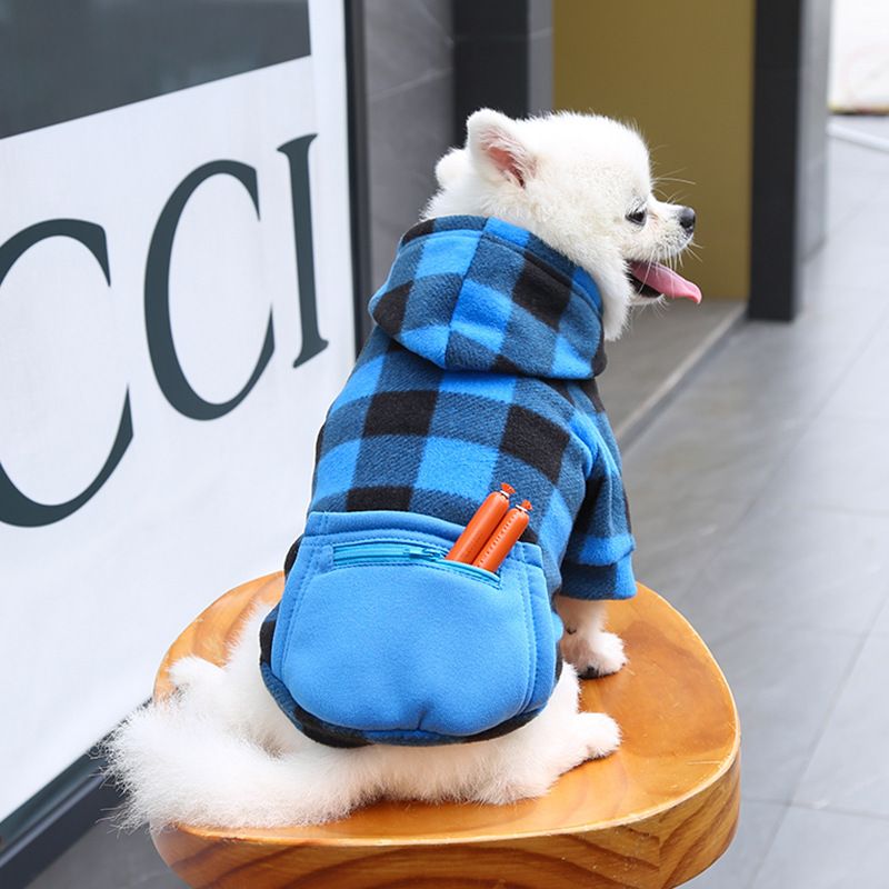 Wonderful Pet Sweater Plaid Zipper Pocket Wool Zipper Pocket Blue and Black L view 4