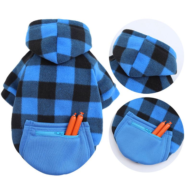 Wonderful Pet Sweater Plaid Zipper Pocket Wool Zipper Pocket Blue and Black L view 5