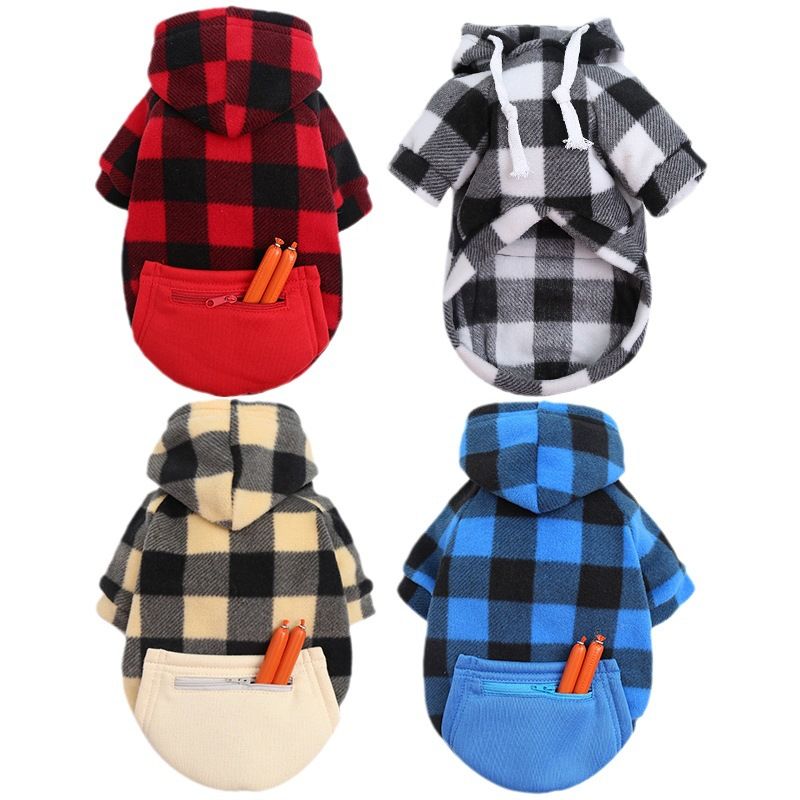 Wonderful Pet Sweater Plaid Zipper Pocket Wool Zipper Pocket Blue and Black L view 6