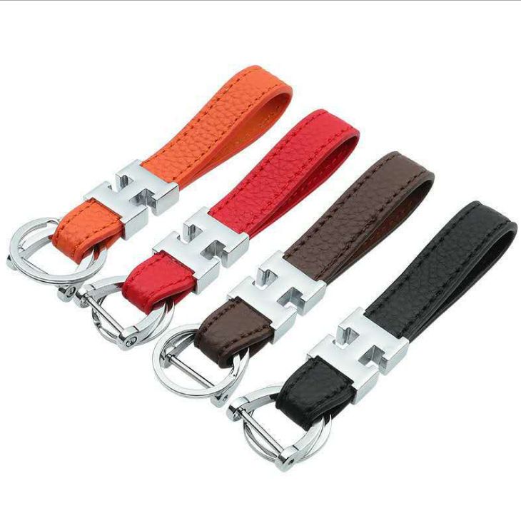Dazzling Letter Keychain Leather Braided Car Keyring H letter gold buckle: orange view 5