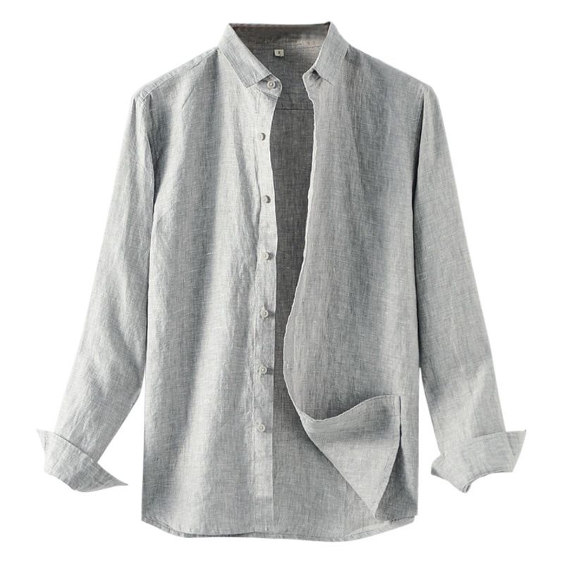 Ma Ke Linen Shirt Men Long Sleeve Lapel D031 Grey view 2