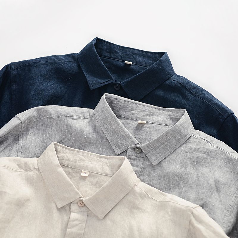 Ma Ke Linen Shirt Men Long Sleeve Lapel D031 Grey XL view 6