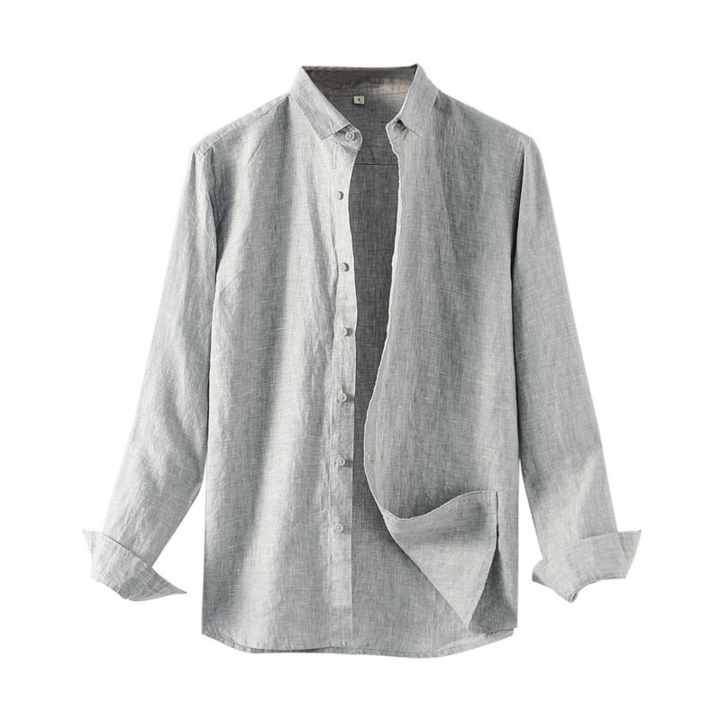 Ma Ke Linen Shirt Men Long Sleeve Lapel D031 Navy view 7