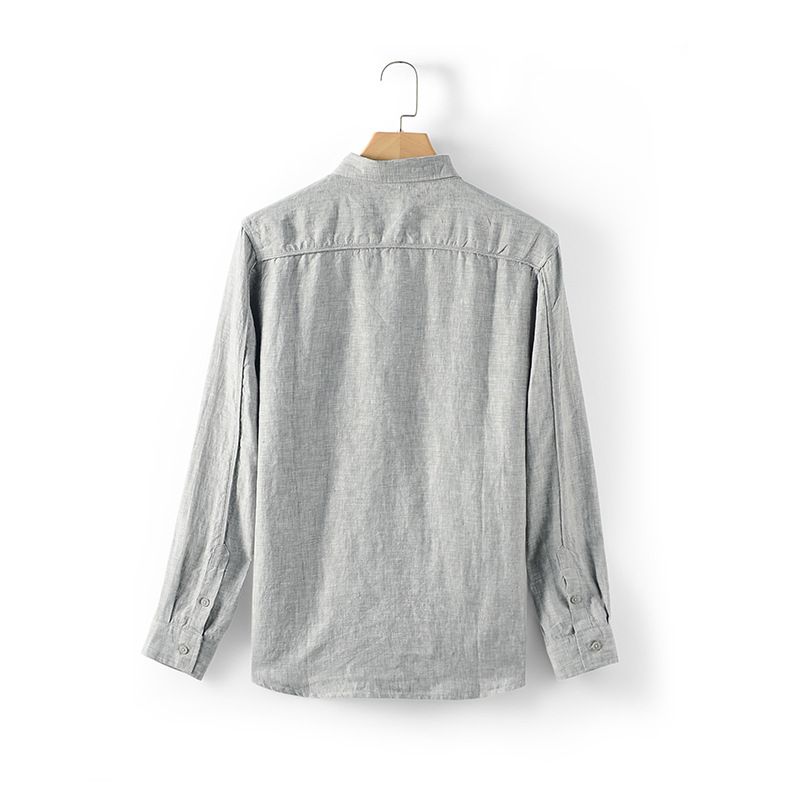 Ma Ke Linen Shirt Men Long Sleeve Lapel D031 Navy view 4