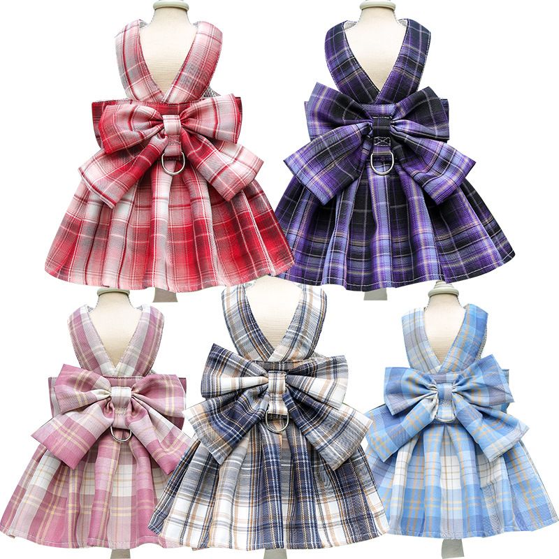 Plaid Pet Dog Cat Vest Harness with Skirt 273 Skirt Traction Sky Blue XS view 3