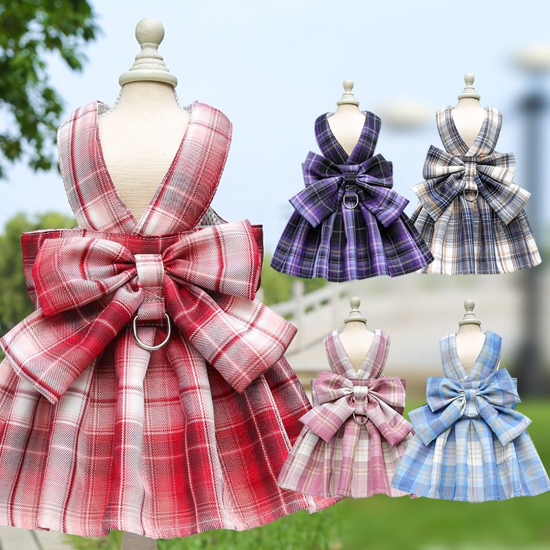 Plaid Pet Dog Cat Vest Harness with Skirt 273 Skirt Traction Deep Powder view 2