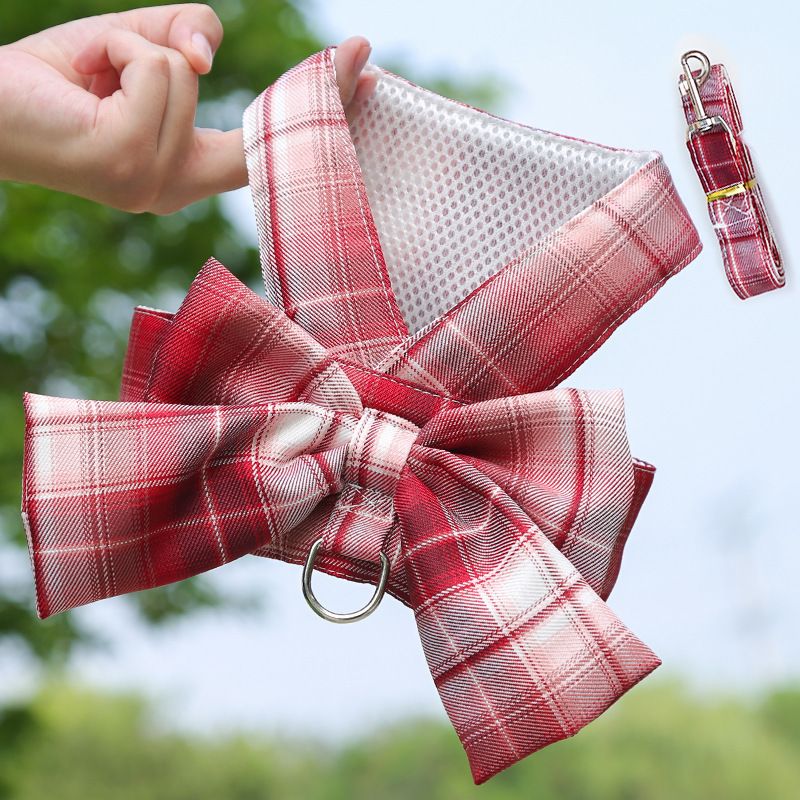 Plaid Pet Dog Cat Vest Harness with Skirt 273 Vest Traction Wine Red S — image 1