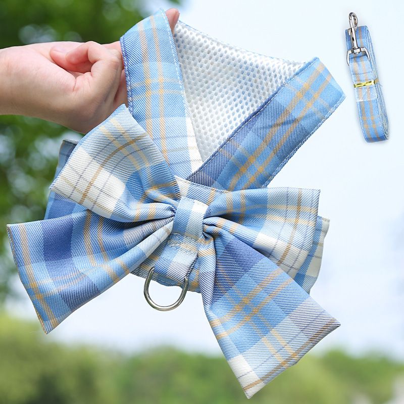 Plaid Pet Dog Cat Vest Harness with Skirt 273 Vest Traction Sky Blue XL (pet — image 1