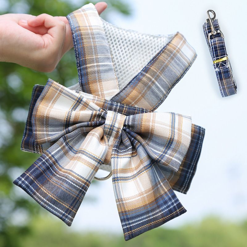 Plaid Pet Dog Cat Vest Harness with Skirt 273 vest traction navy blue XL (pet — image 1