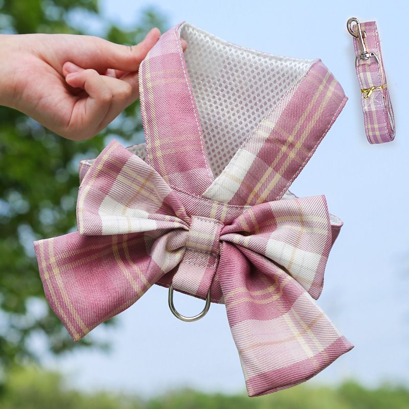 Plaid Pet Dog Cat Vest Harness with Skirt 273 vest traction deep powder grid — image 1