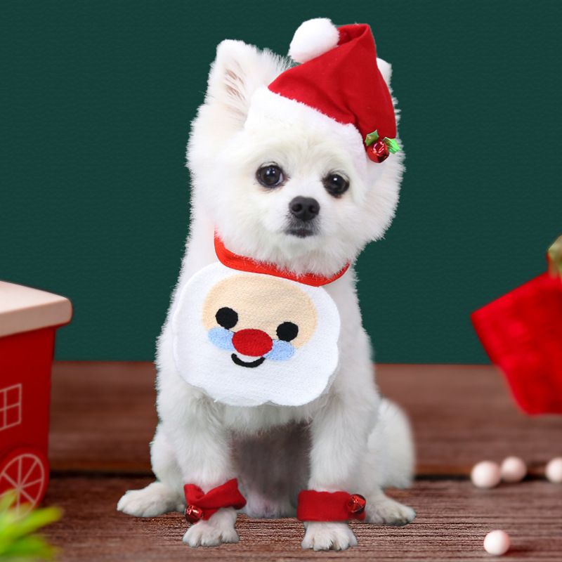 INS Christmas Elk Cotton Pet Bib for Dogs and Cats Lace-Up Slip Towel Cake Man view 3