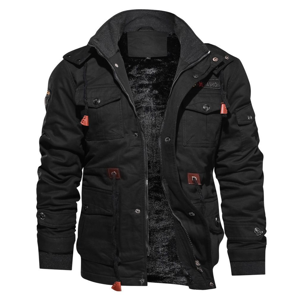 MOOGEN Men Thickened Hooded Jacket Winter Casual Black Size: M view 5