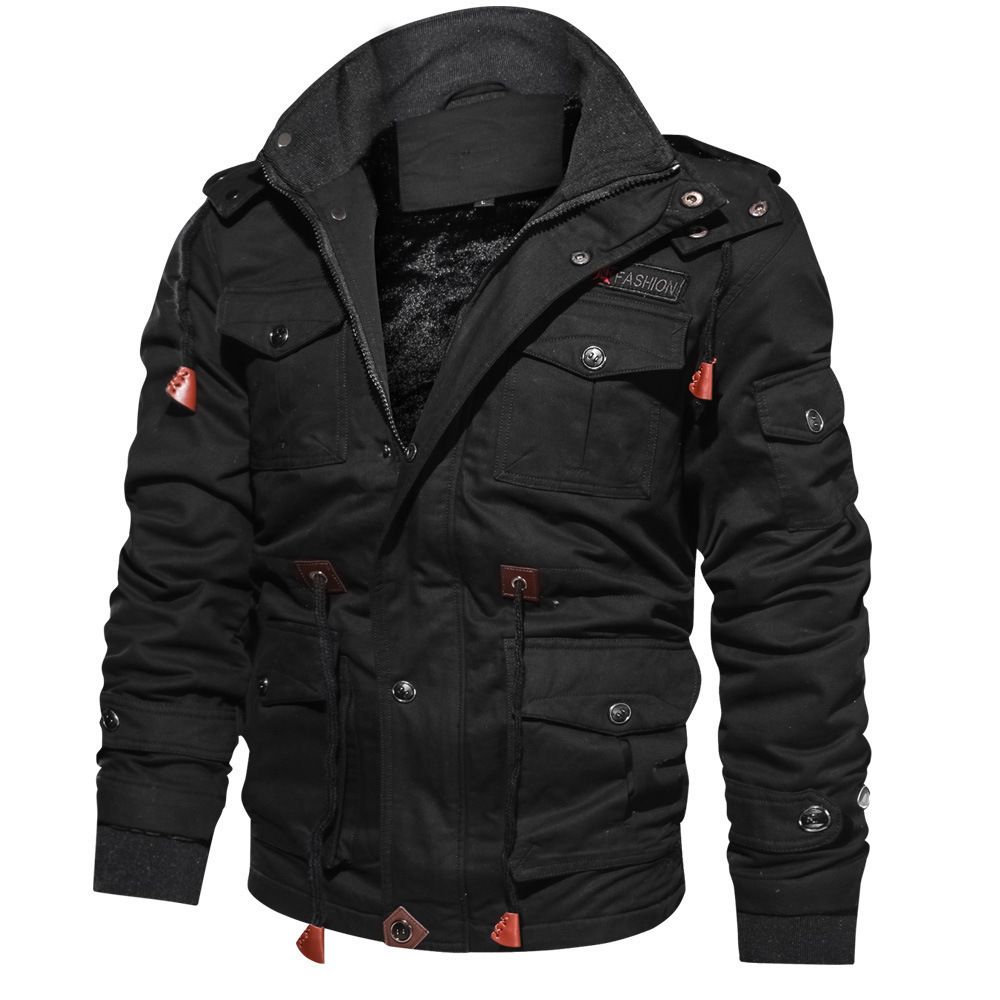 MOOGEN Men Thickened Hooded Jacket Winter Casual Black Size: M view 6